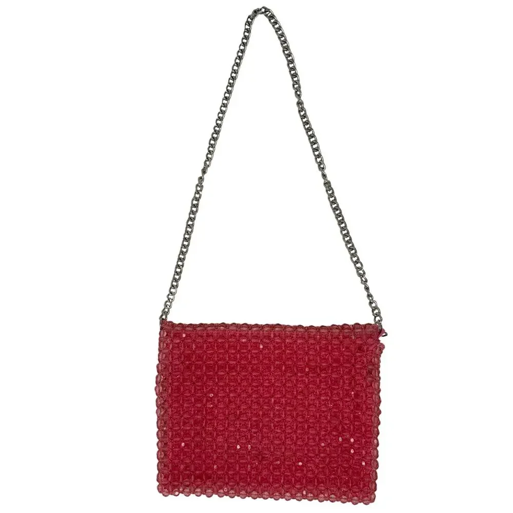 Topshop Pink Beaded Shoulder Bag Y2K Inspired Mini Purse Chain Strap - Picture 2 of 7